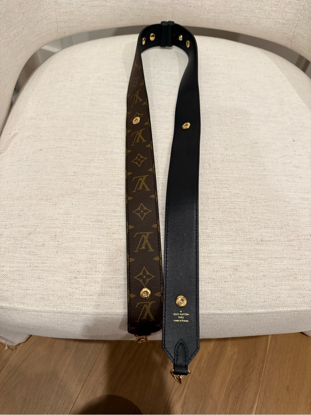 Louis Vuitton Brown Monogram and Black Leather Shoulder Strap